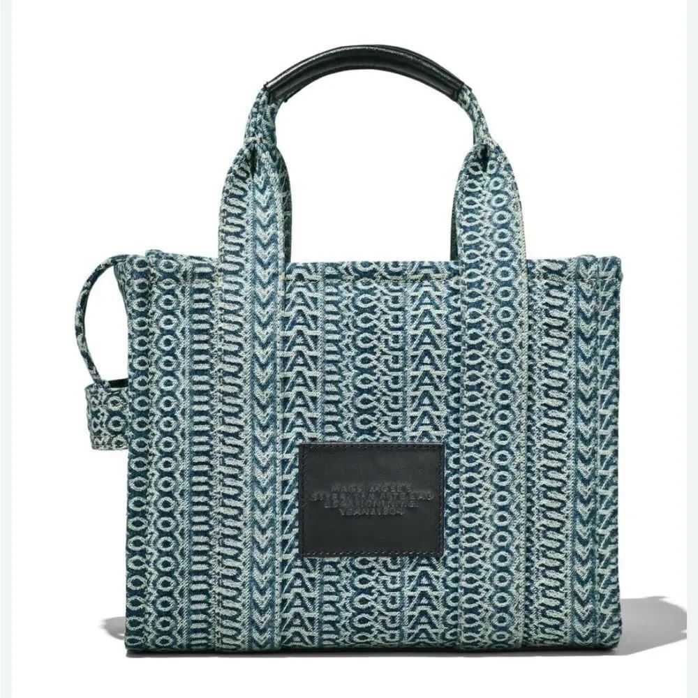 Marc Jacobs Medium Washed Monogram Denim The Tote Bag in the sun faded denim